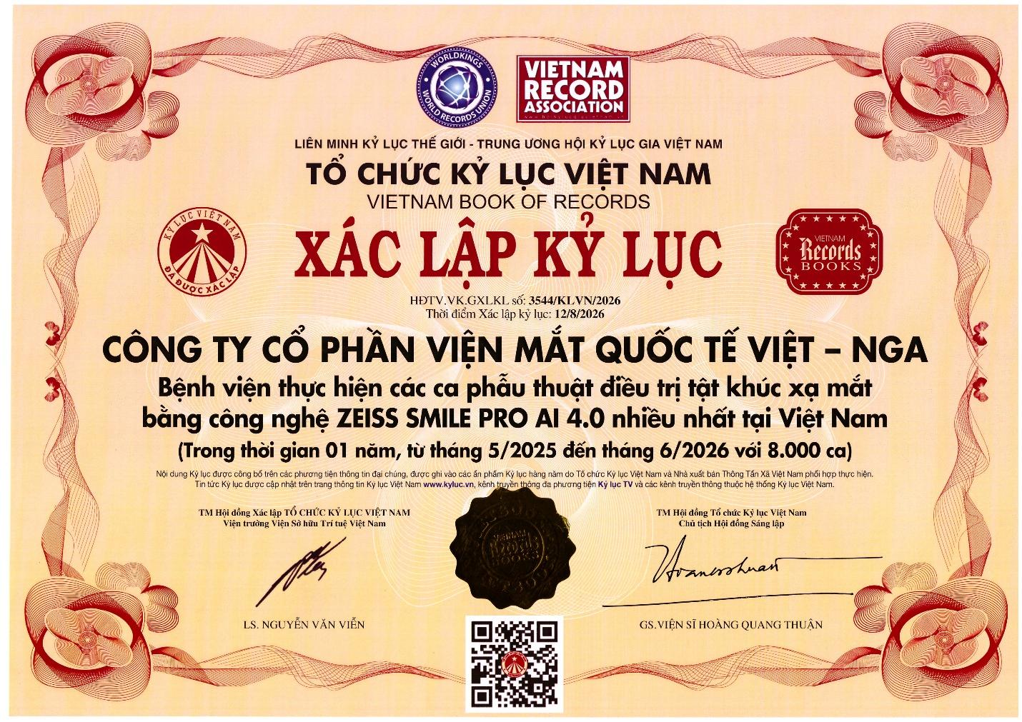 Mắt Việt – Nga xác lập Kỷ lục Việt Nam về phẫu thuật Premium SMILE Pro AI 4.0